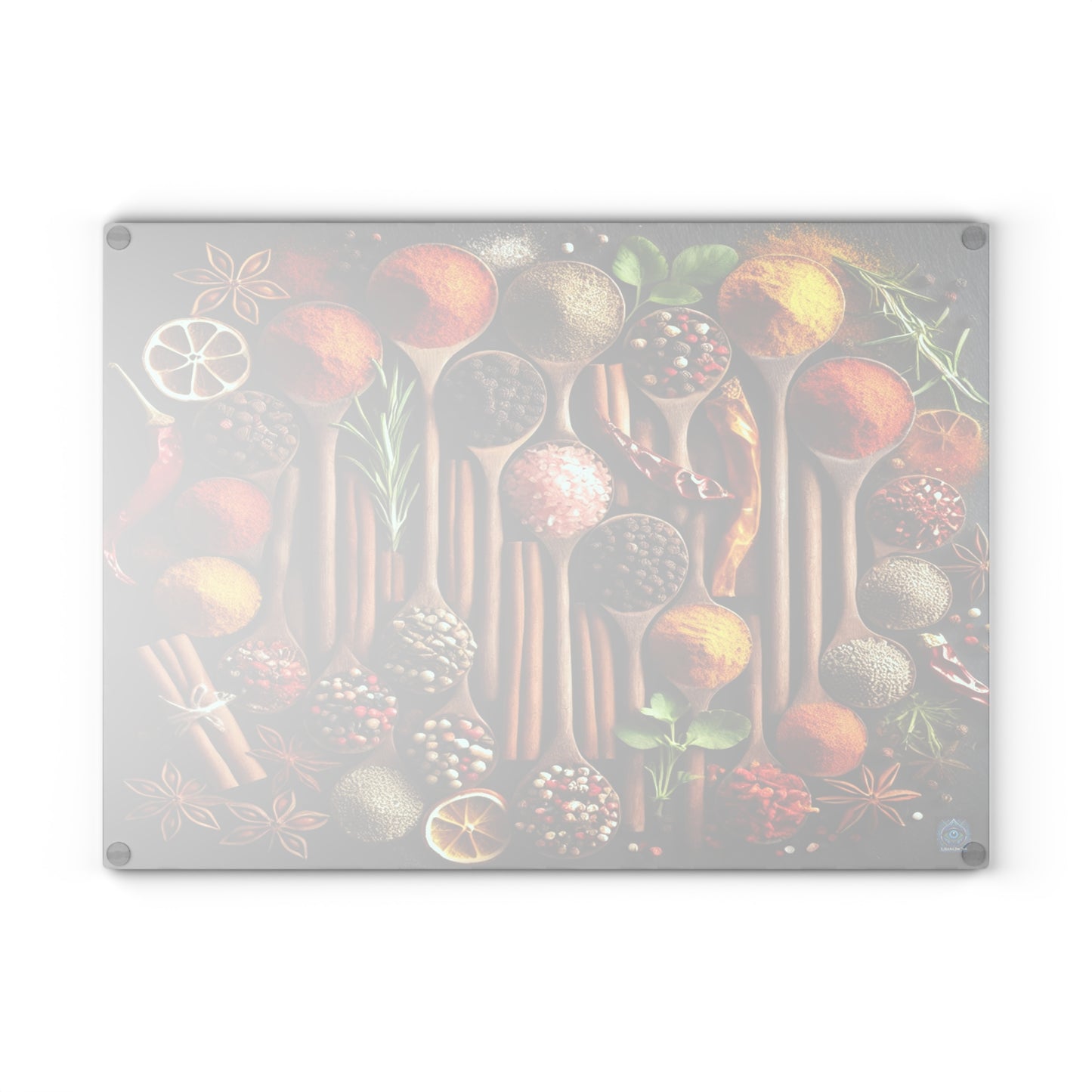 "Artisan Spice Harmony Glass Cutting Board – Limited Edition"