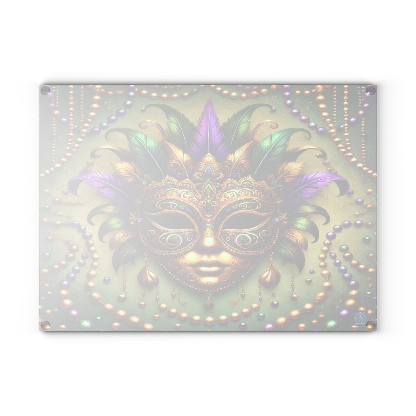 "Mardi Gras Elegance Glass Cutting Board – Limited Edition"