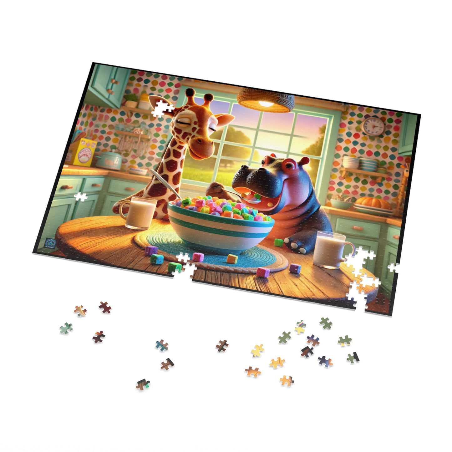 "Giraffe & Hippo Breakfast Fun - 1000 Piece Puzzle"