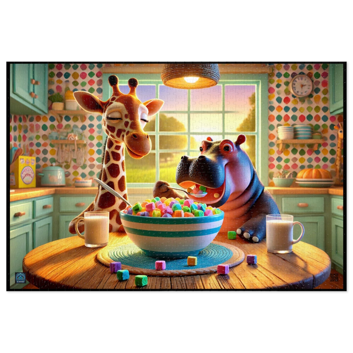 "Giraffe & Hippo Breakfast Fun - 1000 Piece Puzzle"