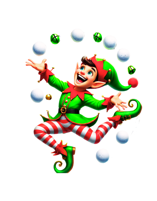 "Jolly Juggler Elf T-Shirt – Whimsical Holiday Delight"