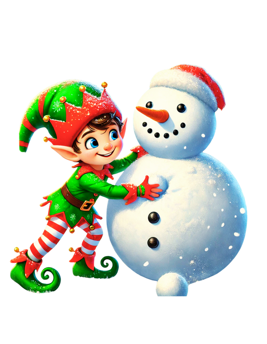 "Playful Elf Building Snowman T-Shirt"