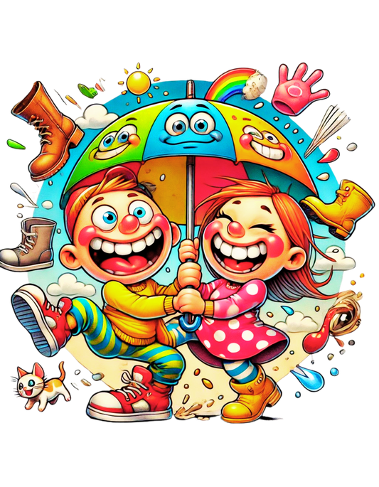 "Umbrella Fun - Joyful Cartoon Adventure Limited Edition T-Shirt"