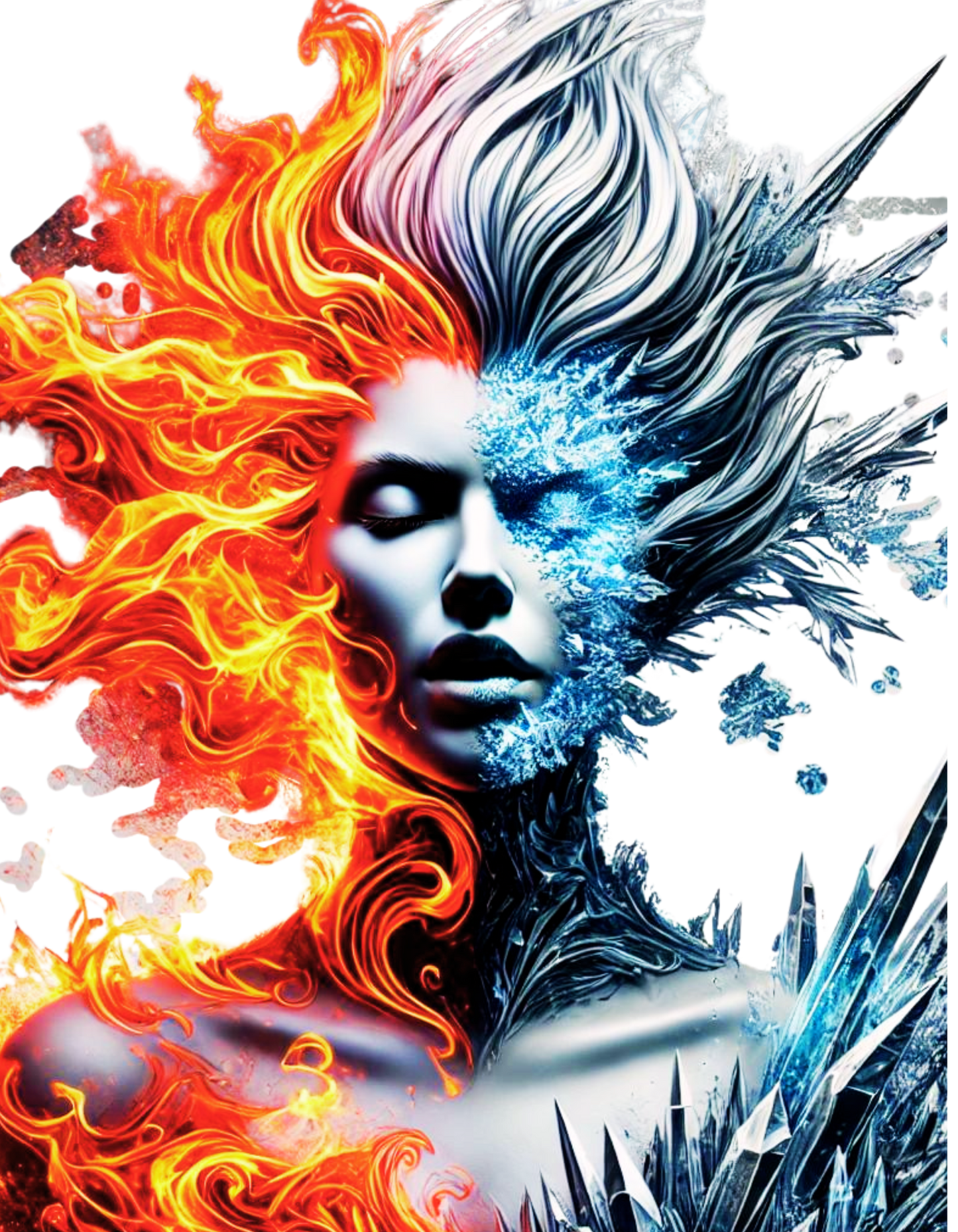 "Fire and Ice – Bold Elemental Fusion T-Shirt"