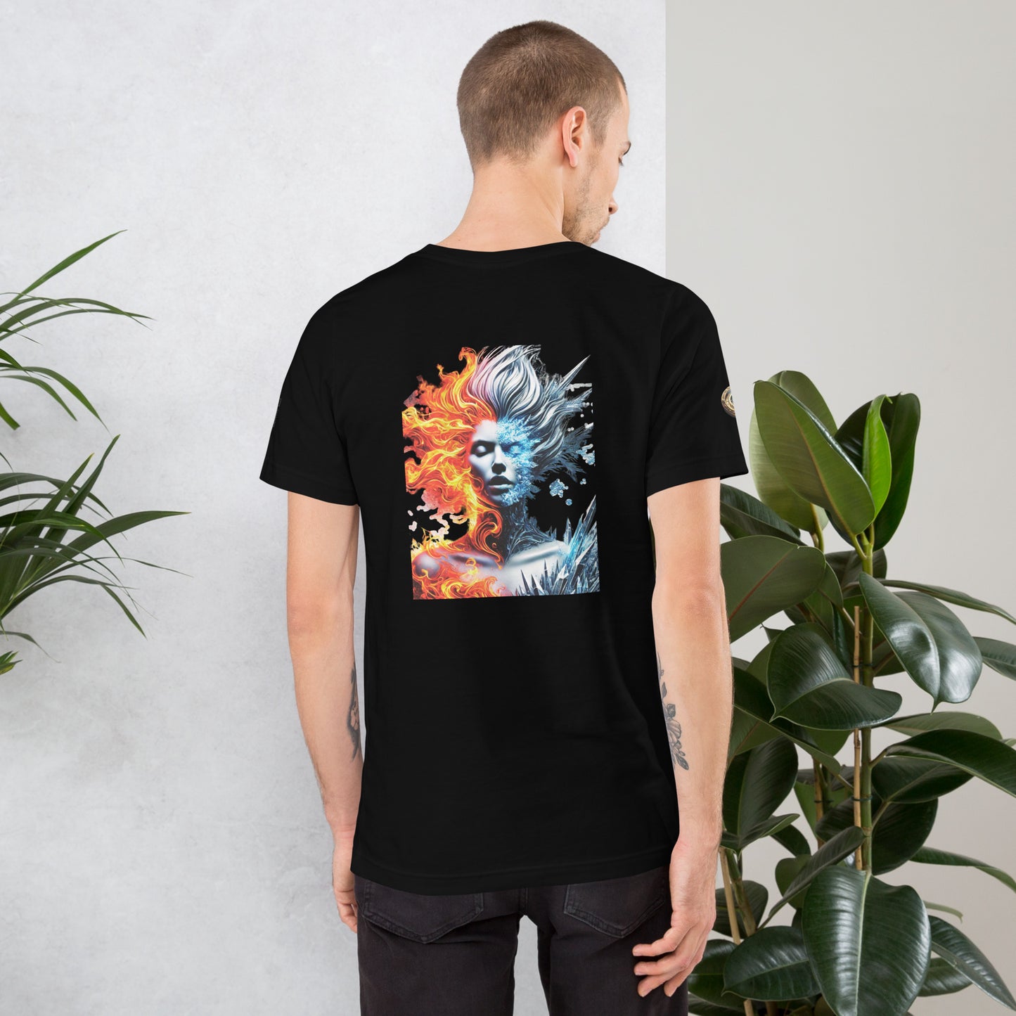 "Fire and Ice – Bold Elemental Fusion T-Shirt"