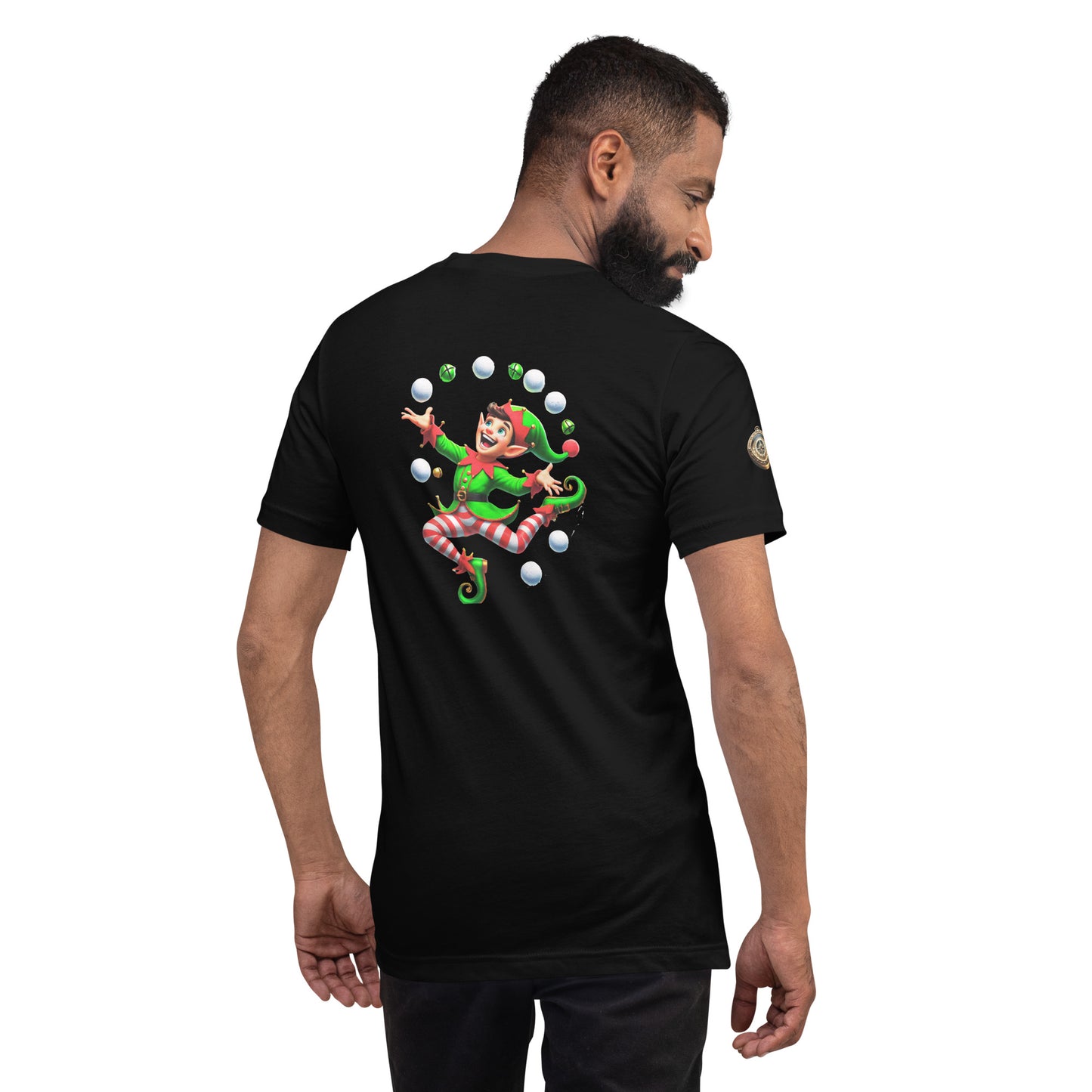 "Jolly Juggler Elf T-Shirt – Whimsical Holiday Delight"