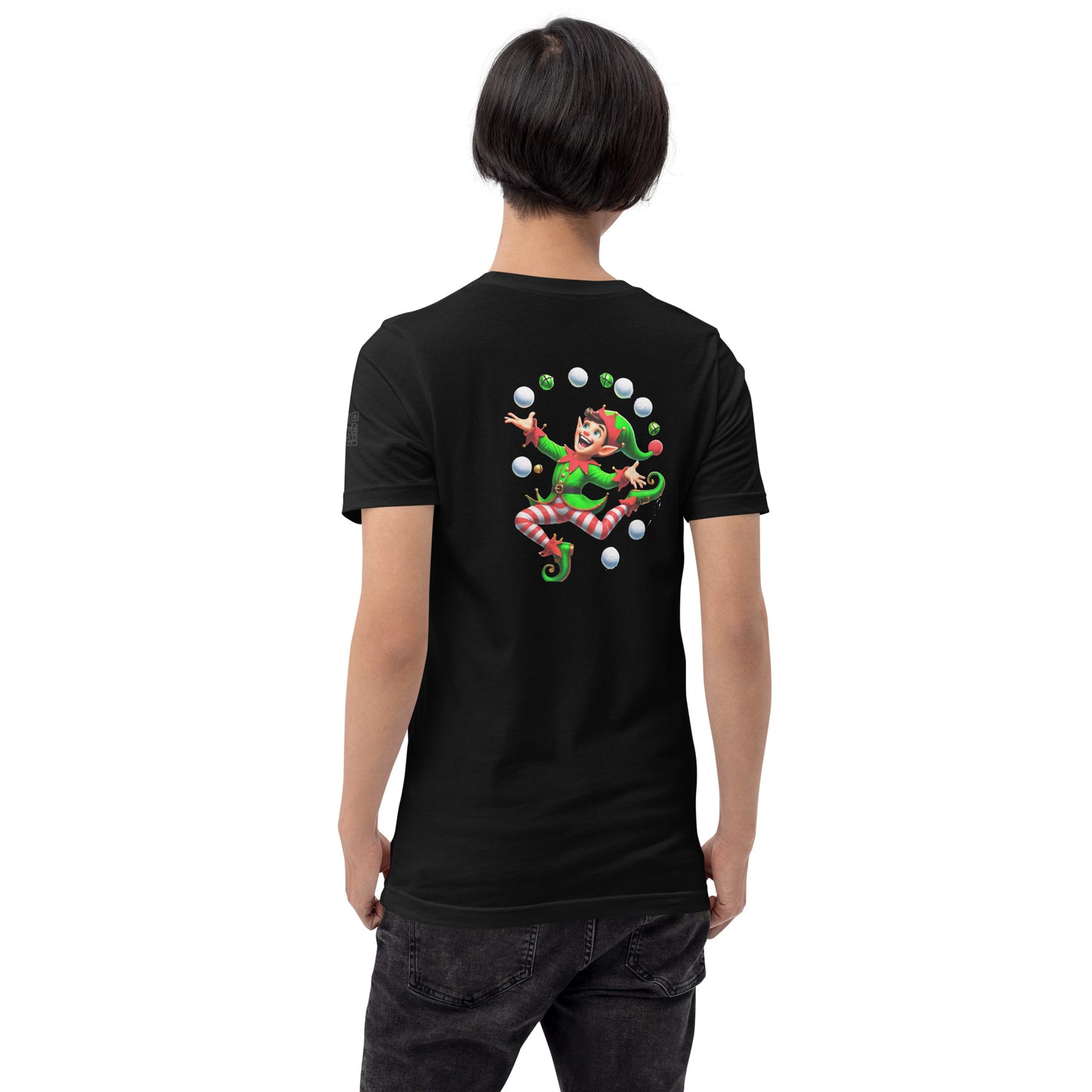 "Jolly Juggler Elf T-Shirt – Whimsical Holiday Delight"