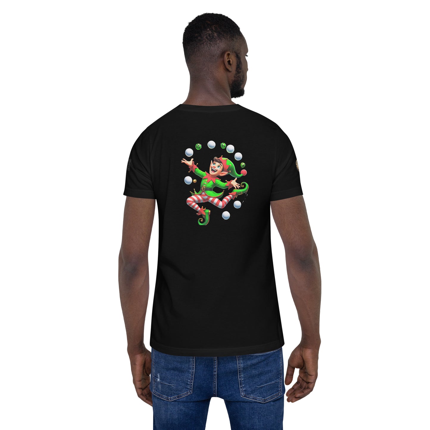 "Jolly Juggler Elf T-Shirt – Whimsical Holiday Delight"