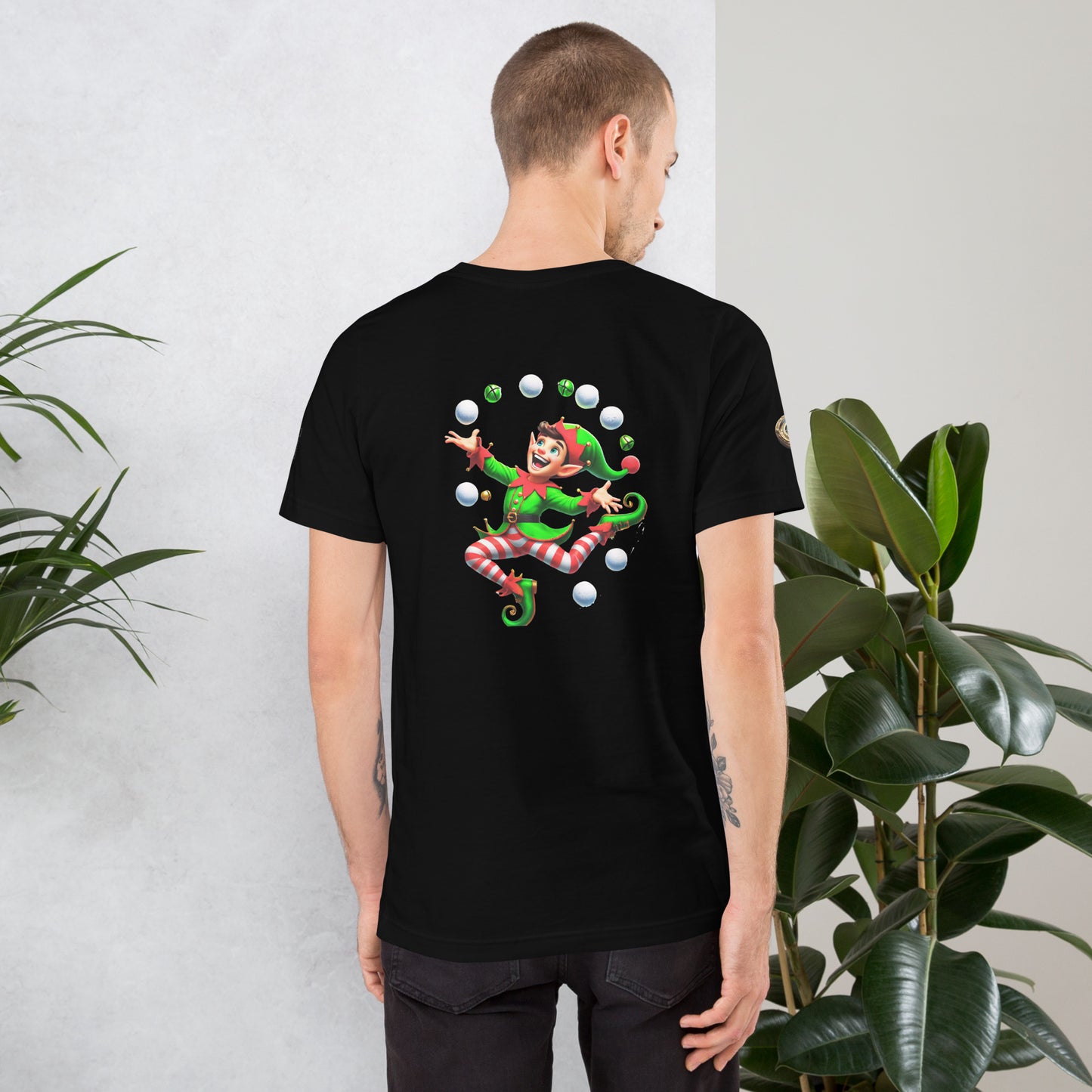 "Jolly Juggler Elf T-Shirt – Whimsical Holiday Delight"