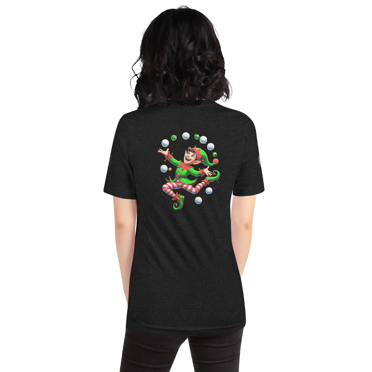 "Jolly Juggler Elf T-Shirt – Whimsical Holiday Delight"